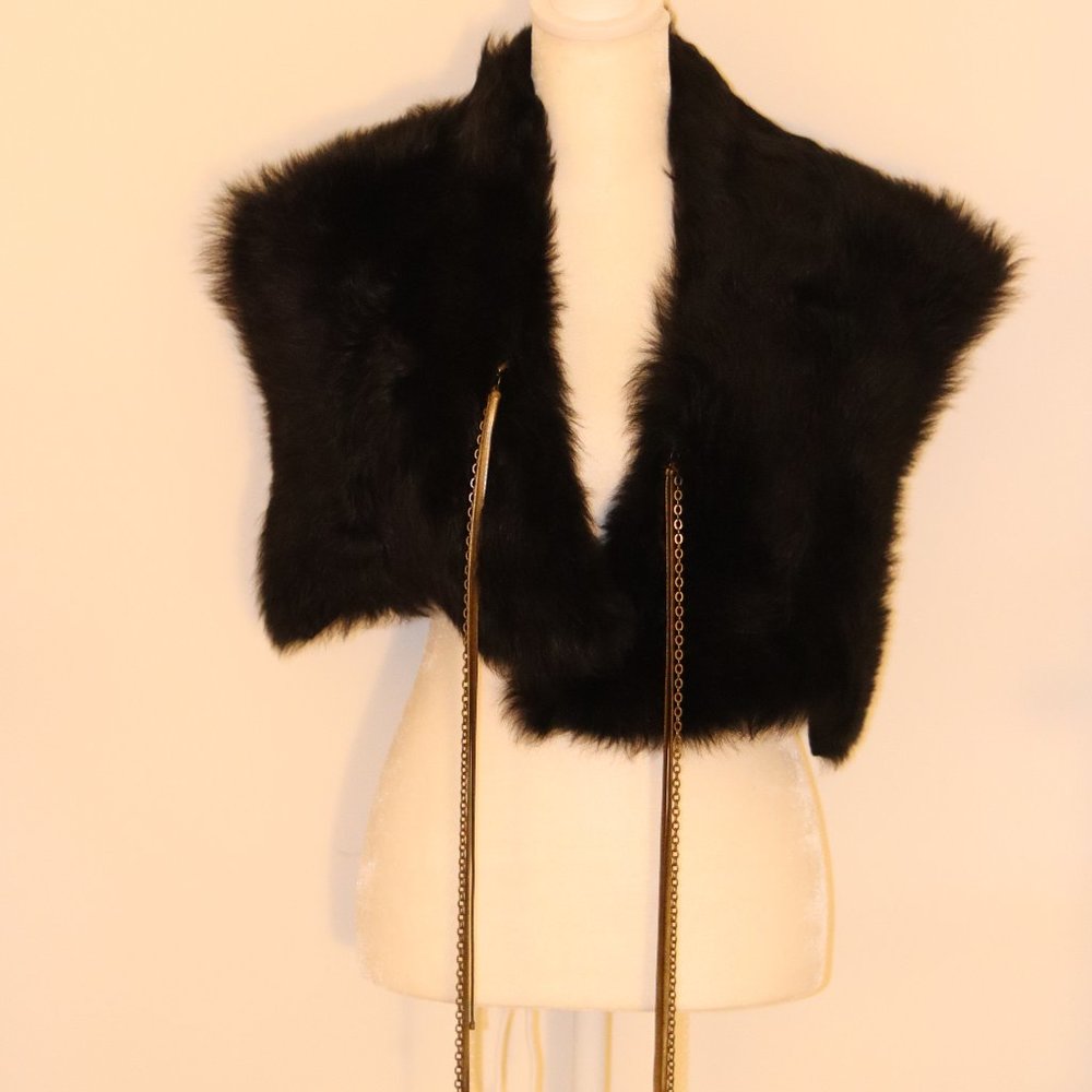 Bird by Juicy Couture Black Fur Shawl - One Size